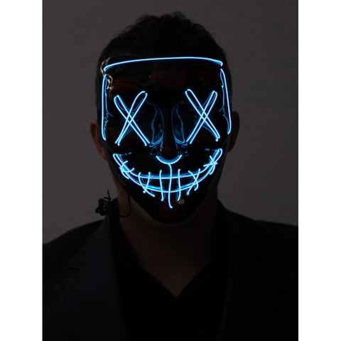 Close-up of the Light-Up X Eyes Mask highlighting its glowing Blue X-eyes design .
