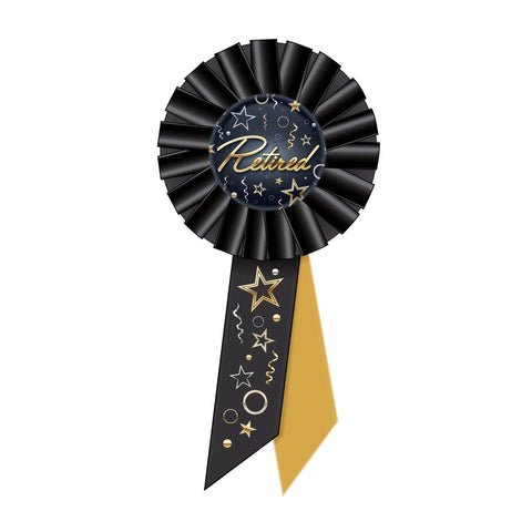 Retired Rosette Ribbon – 3¼" x 6½” | Retirement Party Badge, Sash Pin, Award Ribbon Decoration