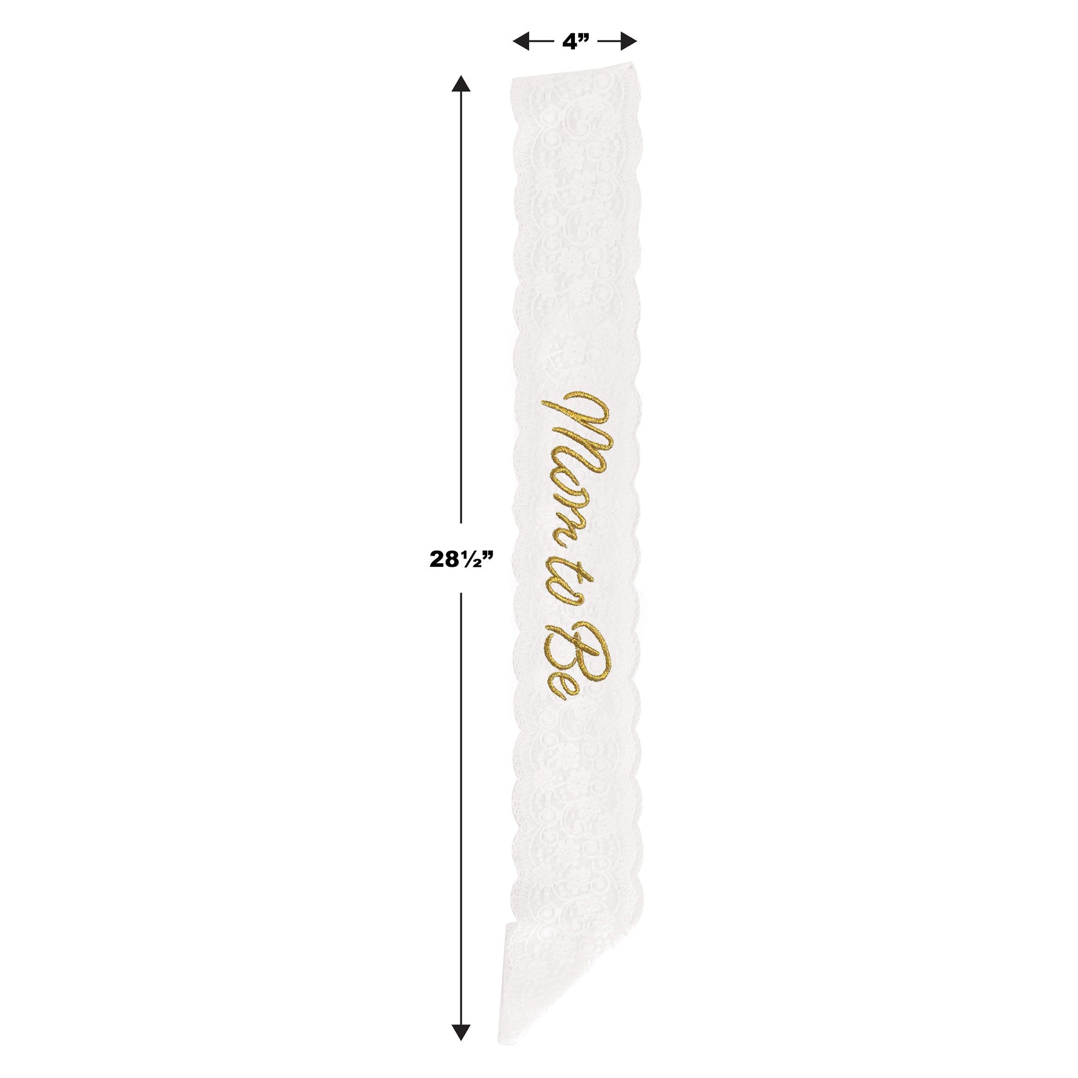 Mom To Be White Lace Sash – 28½" x 4" Baby Shower Accessory for Mom-to-Be