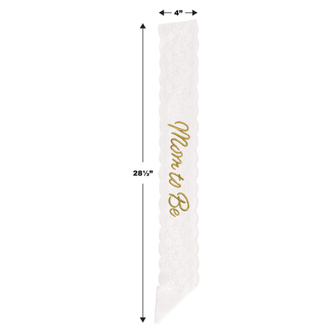 Mom To Be White Lace Sash – 28½" x 4" Baby Shower Accessory for Mom-to-Be