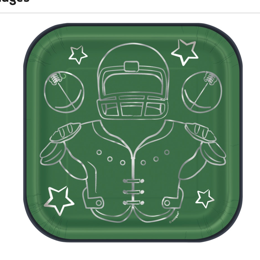 Football Party Dessert Plates 7" – Game Face Square Plates (8ct) with Foil Stamping for Tailgates, Birthdays &amp; Game Day Parties