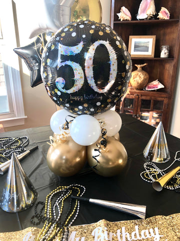 50th Birthday Black & Gold Mylar Air-Filled Centerpiece Balloon