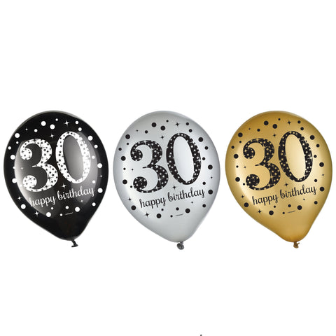 Sparkling Celebration 30th Latex Balloons