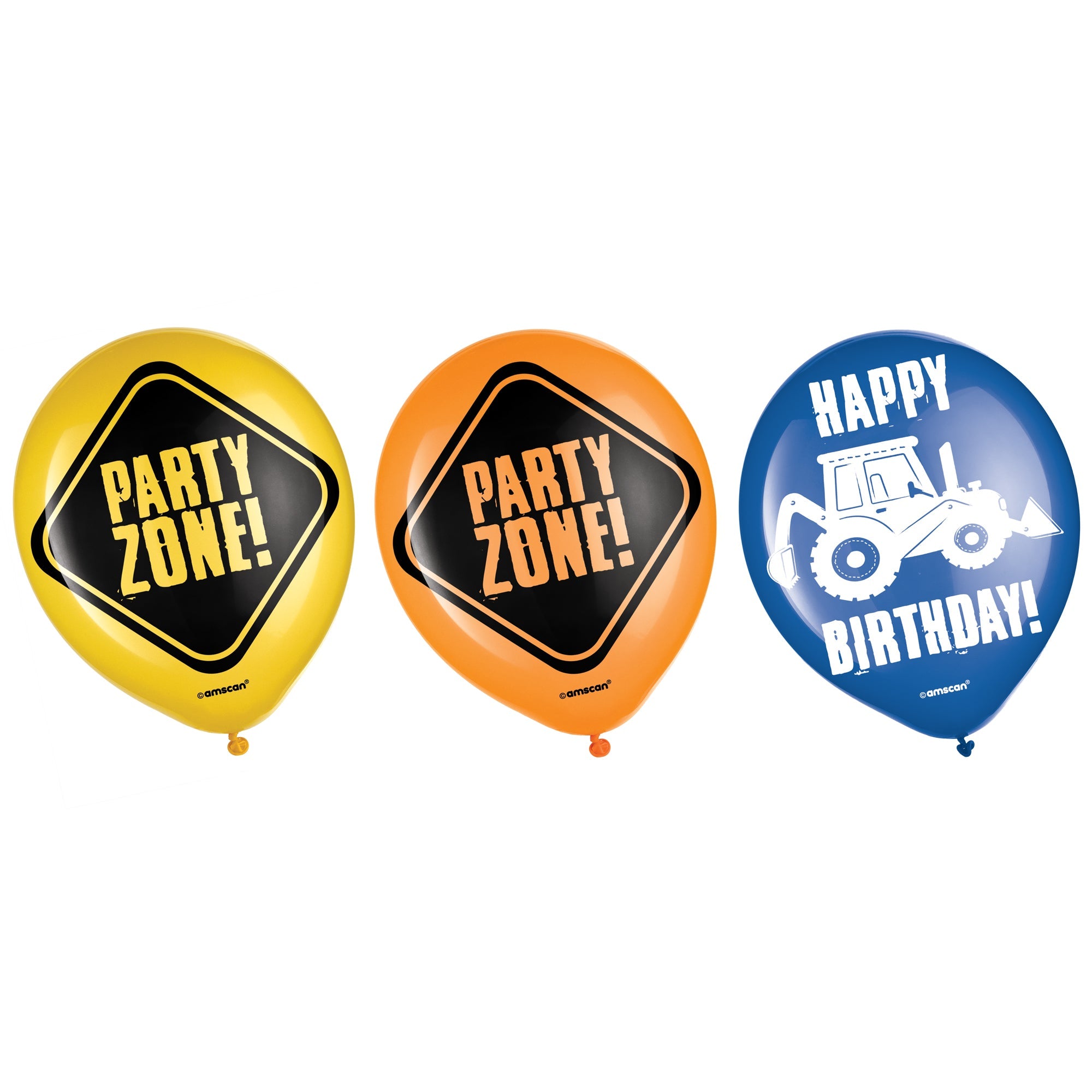 Construction Print.12" yellow, orange, and blue 6 count helium quality  Latex Balloons