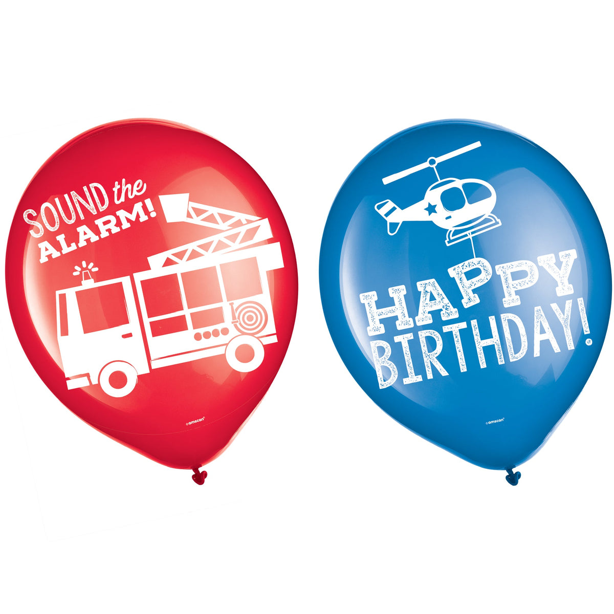 First Responders Printed 12" red and blue 6 count helium quaity Latex Balloons