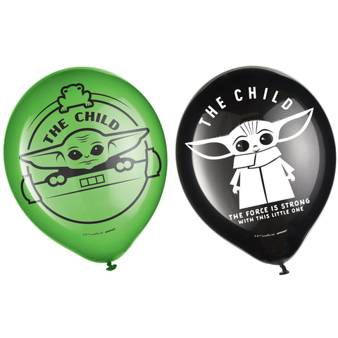 The Mandalorian - The Child 12" green and black 6 count helium quality Latex Balloons