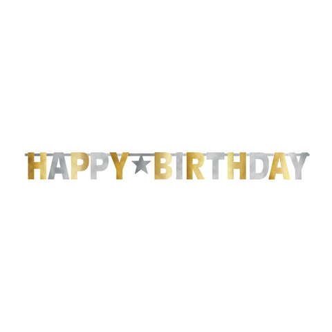 Silver & Gold Happy Birthday Letter Banner 10 4/5' x 12 1/2"