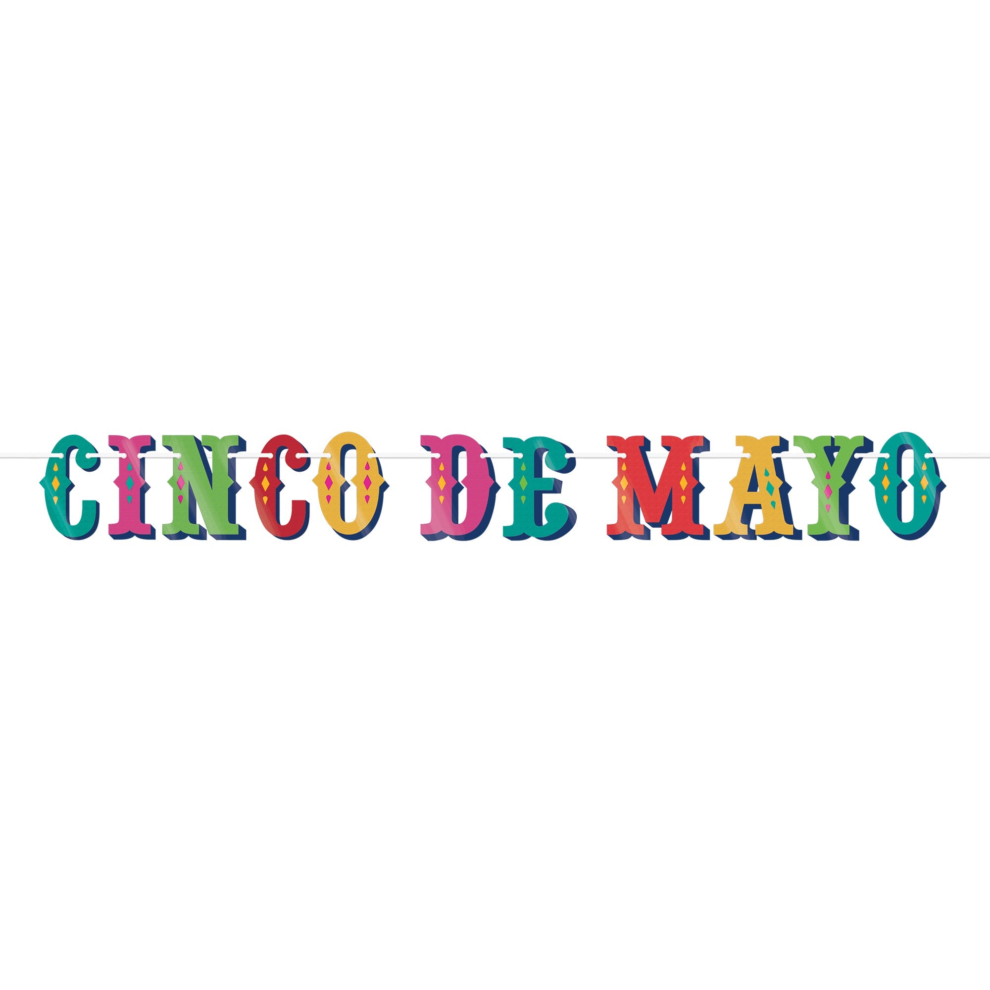 "Cinco De Mayo" Bright Multicolor Western Font 12' x 6 1/2" Letter Banner