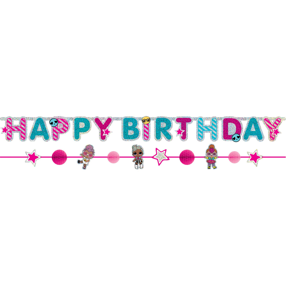 LOL Surprise, Together 4 Eva! 2pack "Happy Birthday" Banner  Kit 6' x 6 1/2" and 1 banner 5 3/4' x 6 1/2"