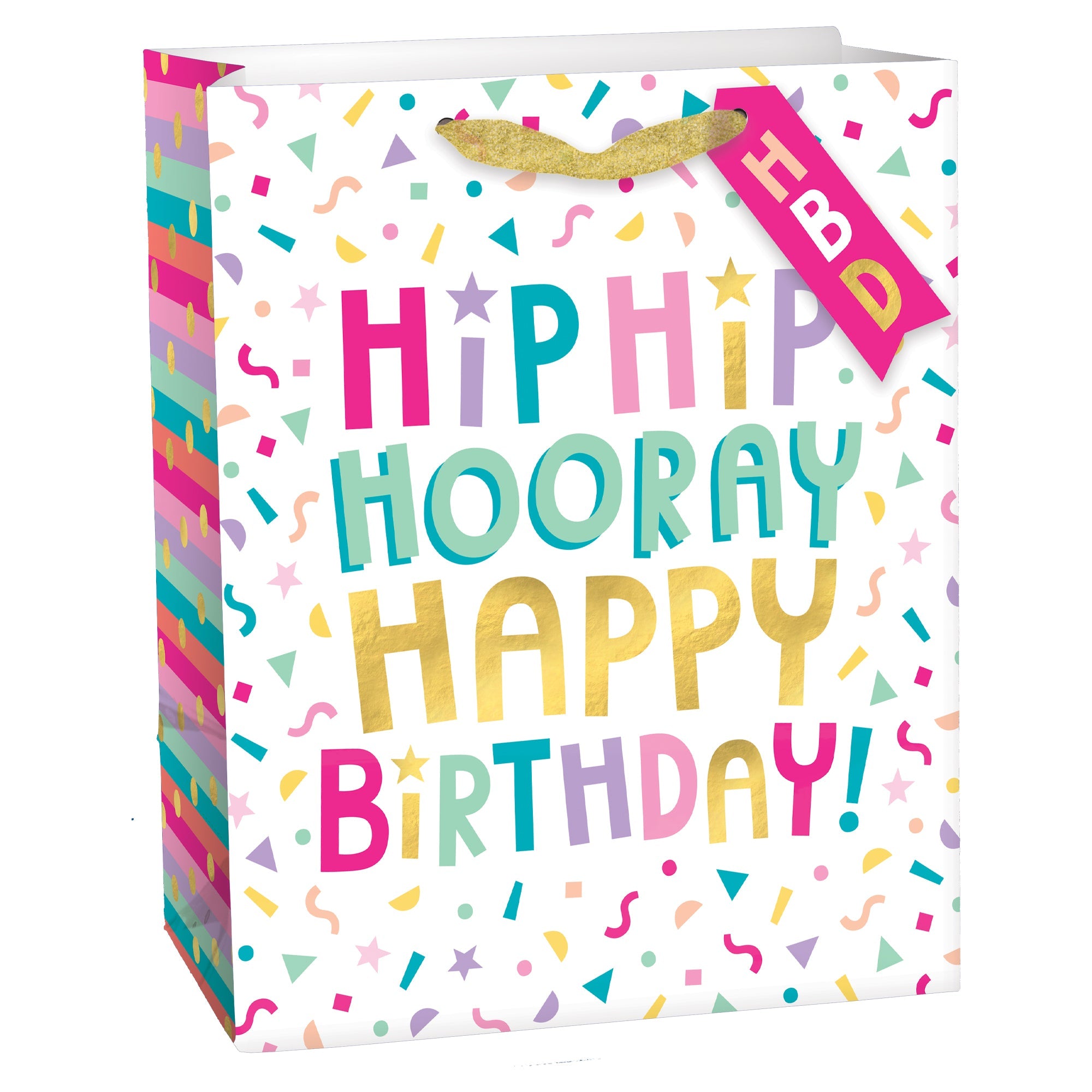 "Hip Hip Hooray Happy Birthday" medium size 9 1/2"H x 8"W x 4 1/2"D gift Bag w/ Tag