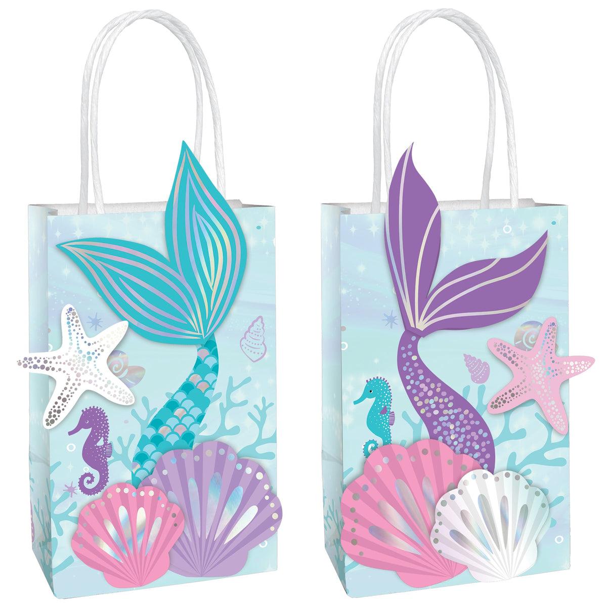Shimmering Mermaids Create Your Own Favor Bag  8 pack Paper Kraft Bag with decorating accessories 8 1/2" x 5 1/4" x 3 1/4"