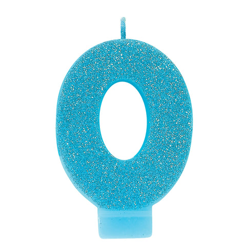 Caribbean Blue Glitter Number #0 Candle