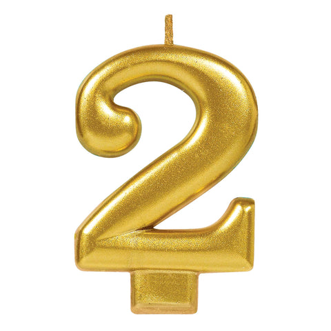 Birthday Candle Gold Metallic 3 1/4"  Number 2