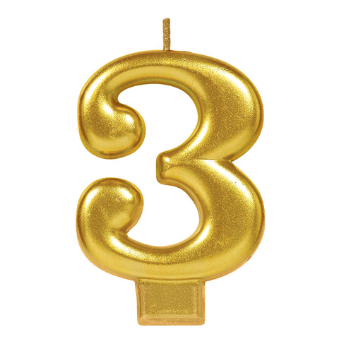 Birthday Candle Gold Metallic 3 1/4"  Number 3