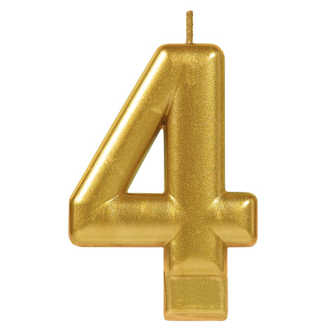 Birthday Candle Gold Metallic 3 1/4"  Number 4