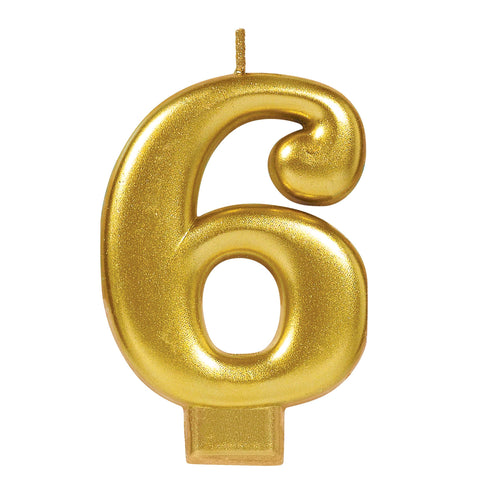 Birthday Candle Gold Metallic 3 1/4"  Number 6