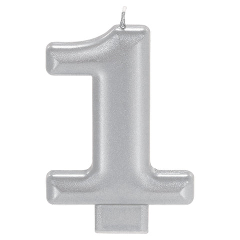 Birthday Candle Silver Metallic 3 1/4"  Number 1