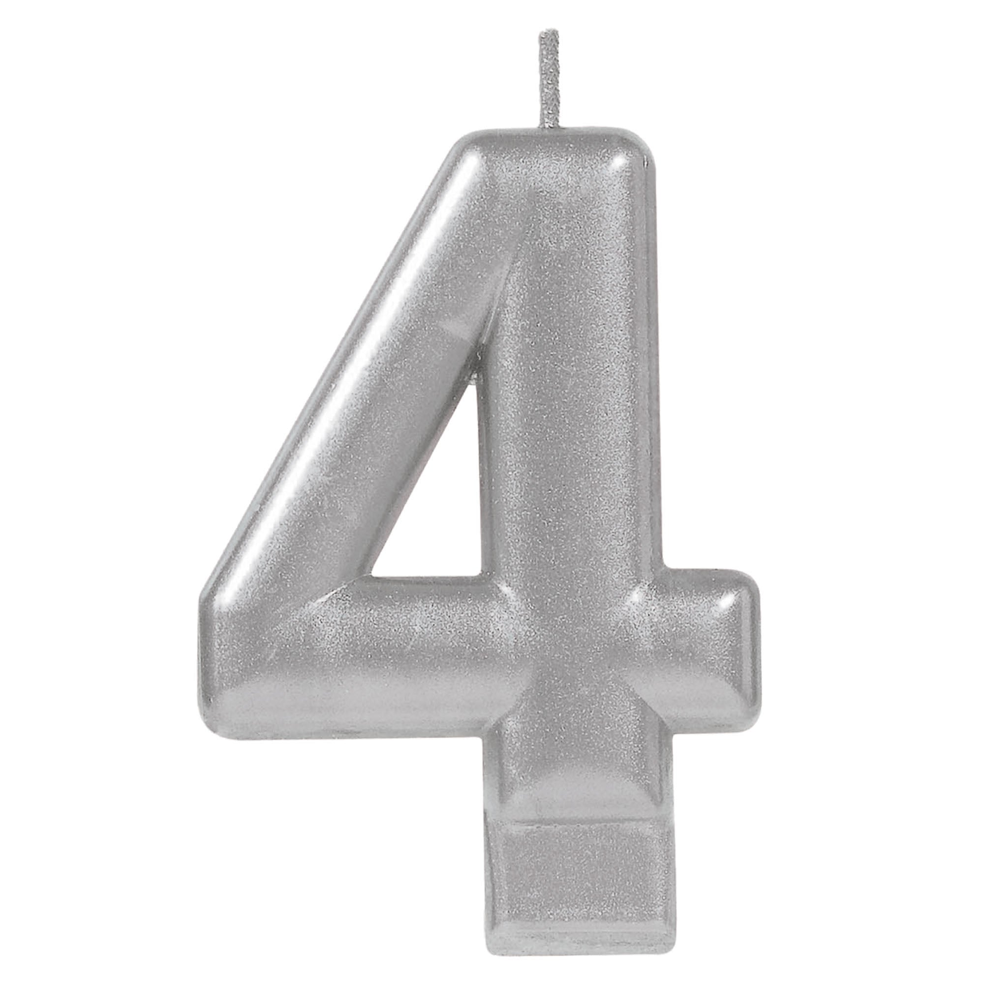 Birthday Candle Silver Metallic 3 1/4"  Number 4
