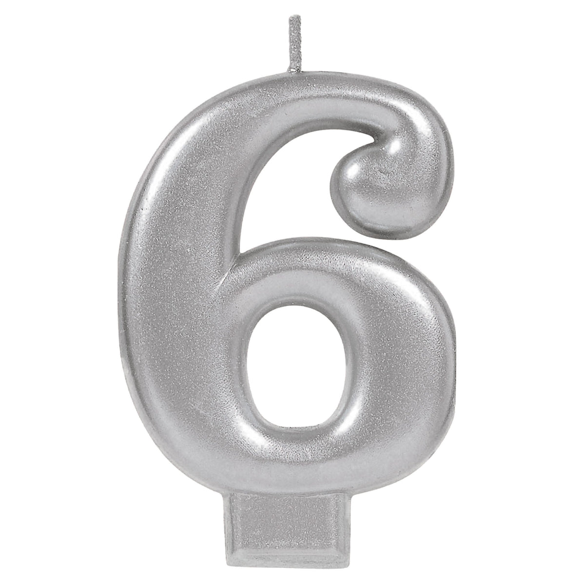 Birthday Candle Silver Metallic 3 1/4"  Number 6