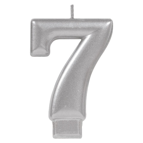 Birthday Candle Silver Metallic 3 1/4"  Number 7