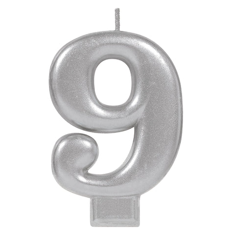 Birthday Candle Silver Metallic 3 1/4"  Number 9