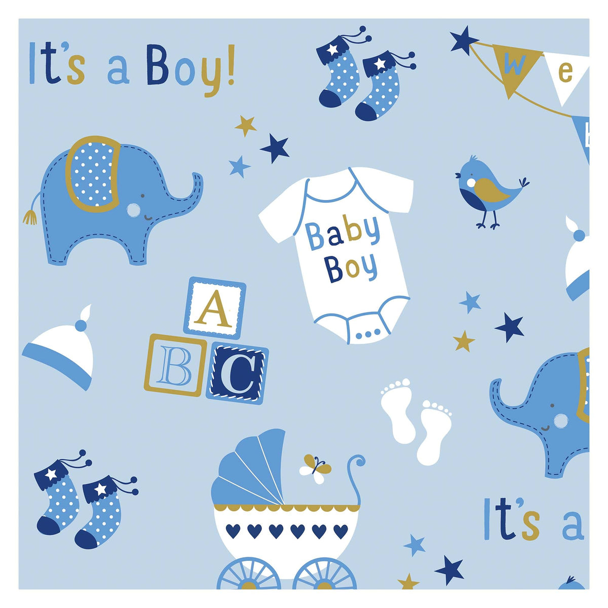 Baby Boy Elephant Print Jumbo 16' x 30" Gift Wrap