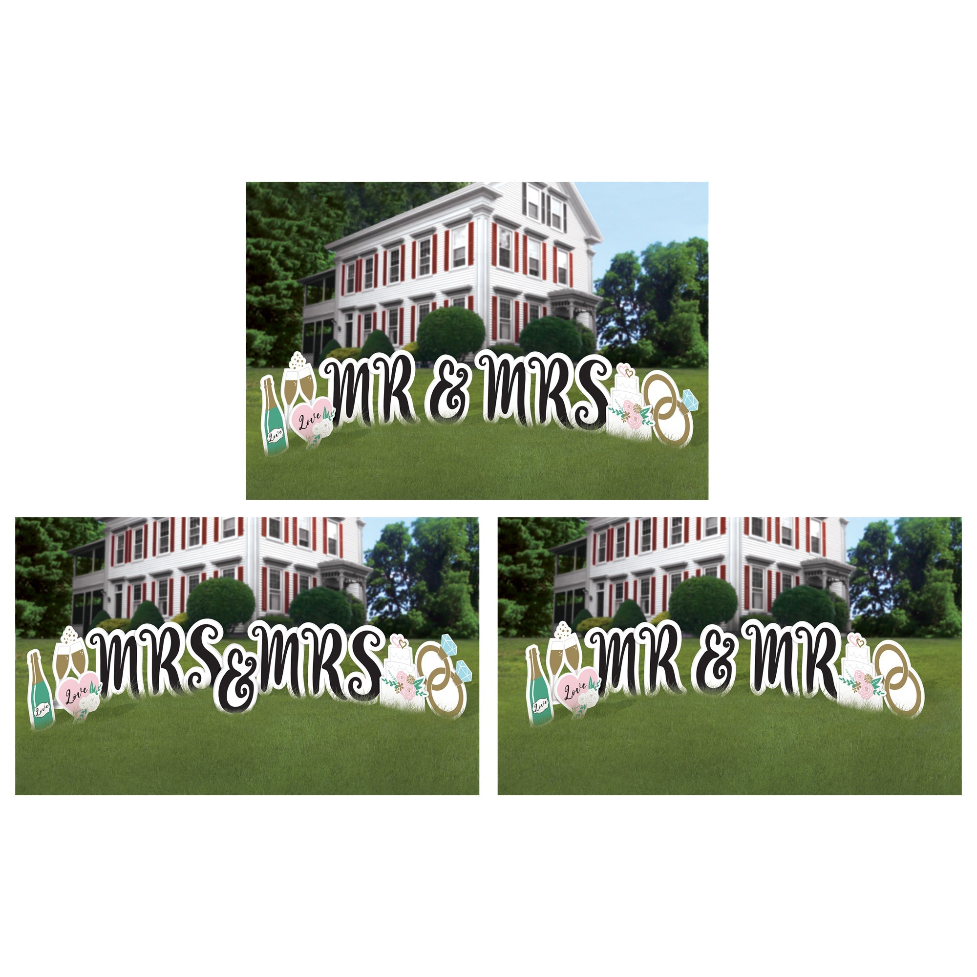 Wedding Couple 14 piece Yard Sign set with Options for Mr & Mr and Mrs & Mrs!