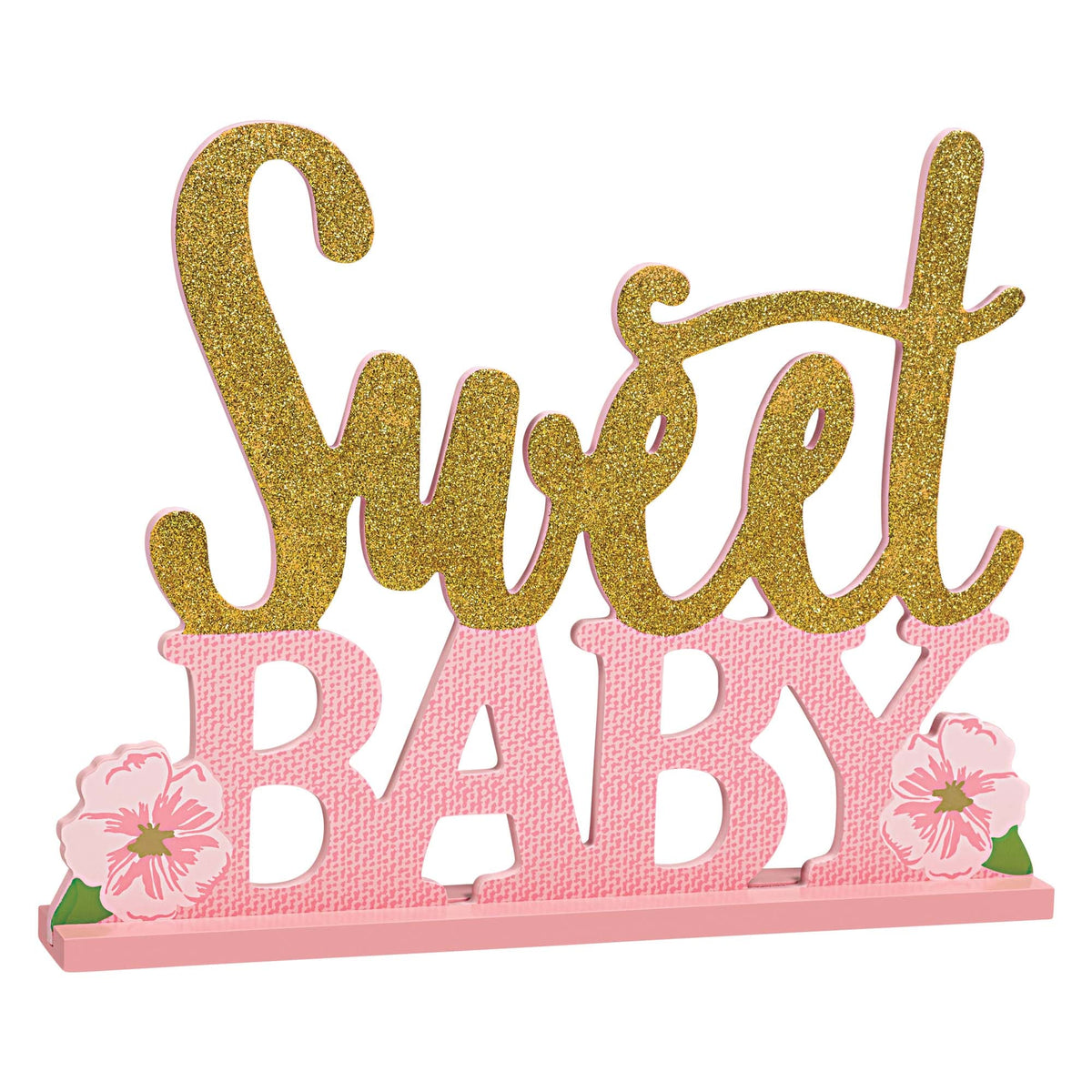 Floral Baby Girl Pink and Gold Stand Up Sign
