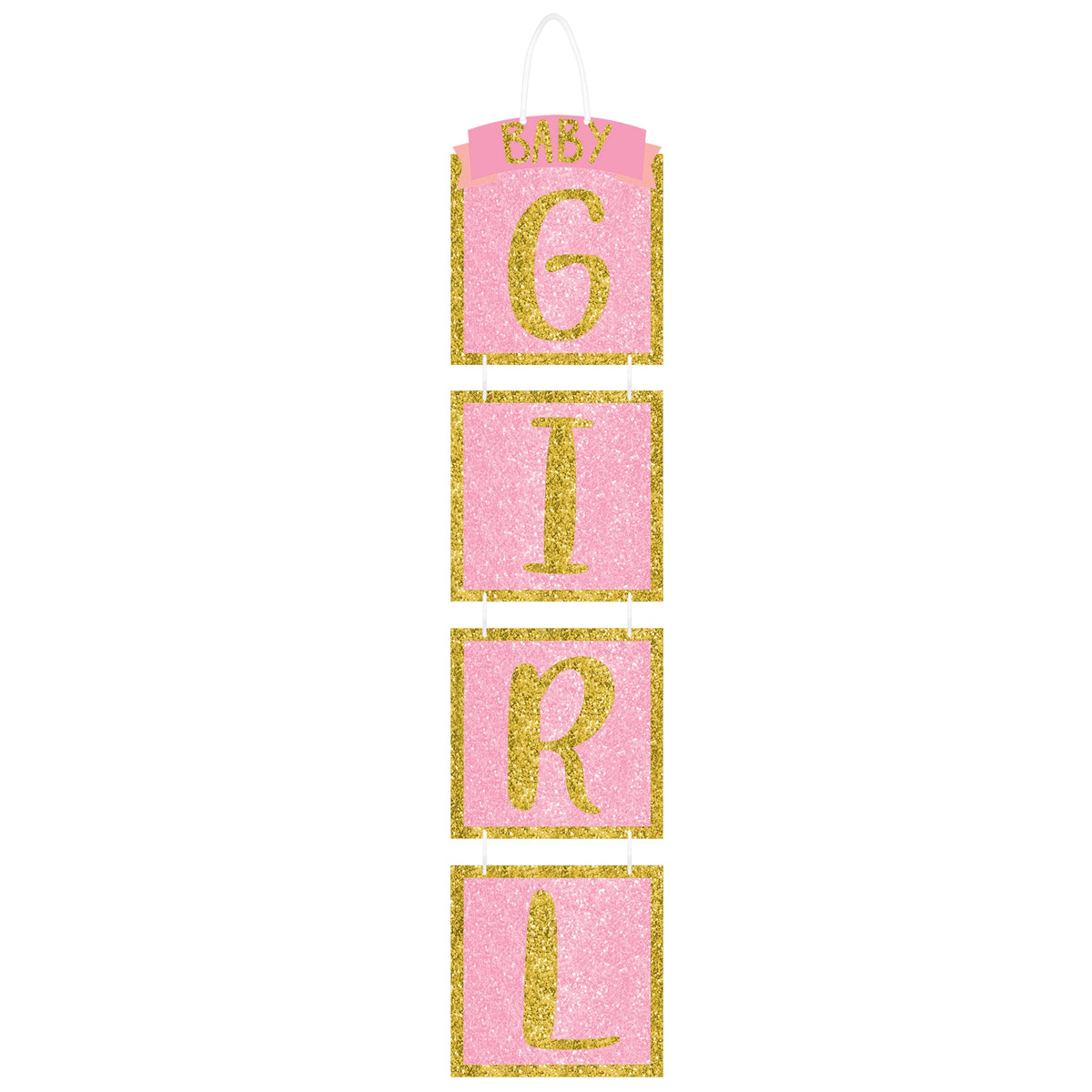 Pink and Gold Glitter "Girl" 4 Panel 3' Hanging Decoration