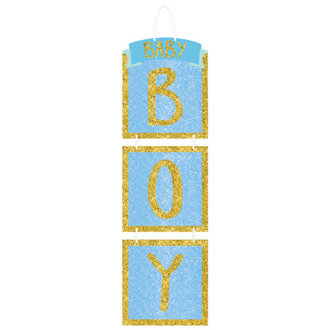 Blue and Gold Glitter "Boy" 3 Panel 2' Hanging Decoration