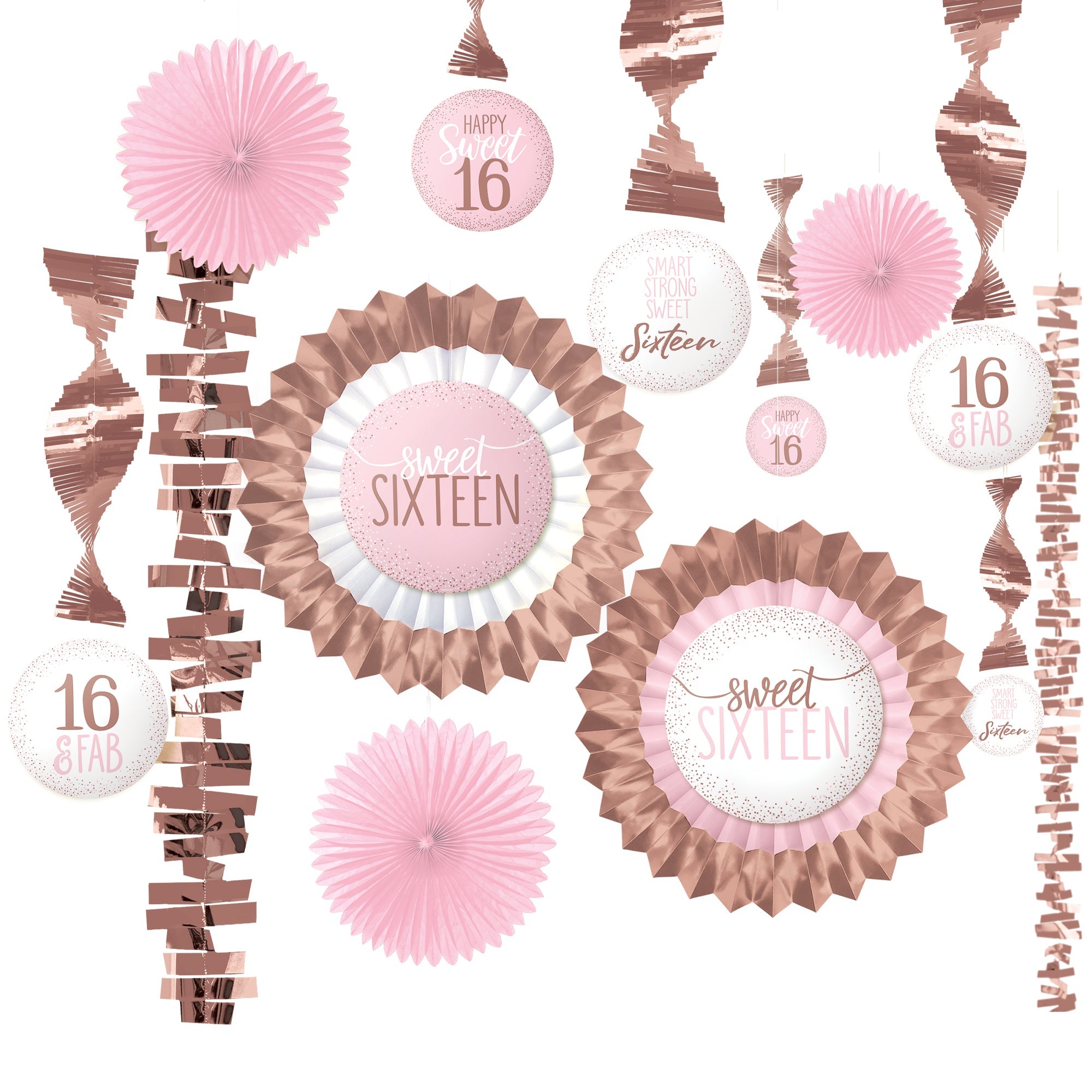 Sweet Sixteen Blush Paper And Foil 13 piece Decorating Kit