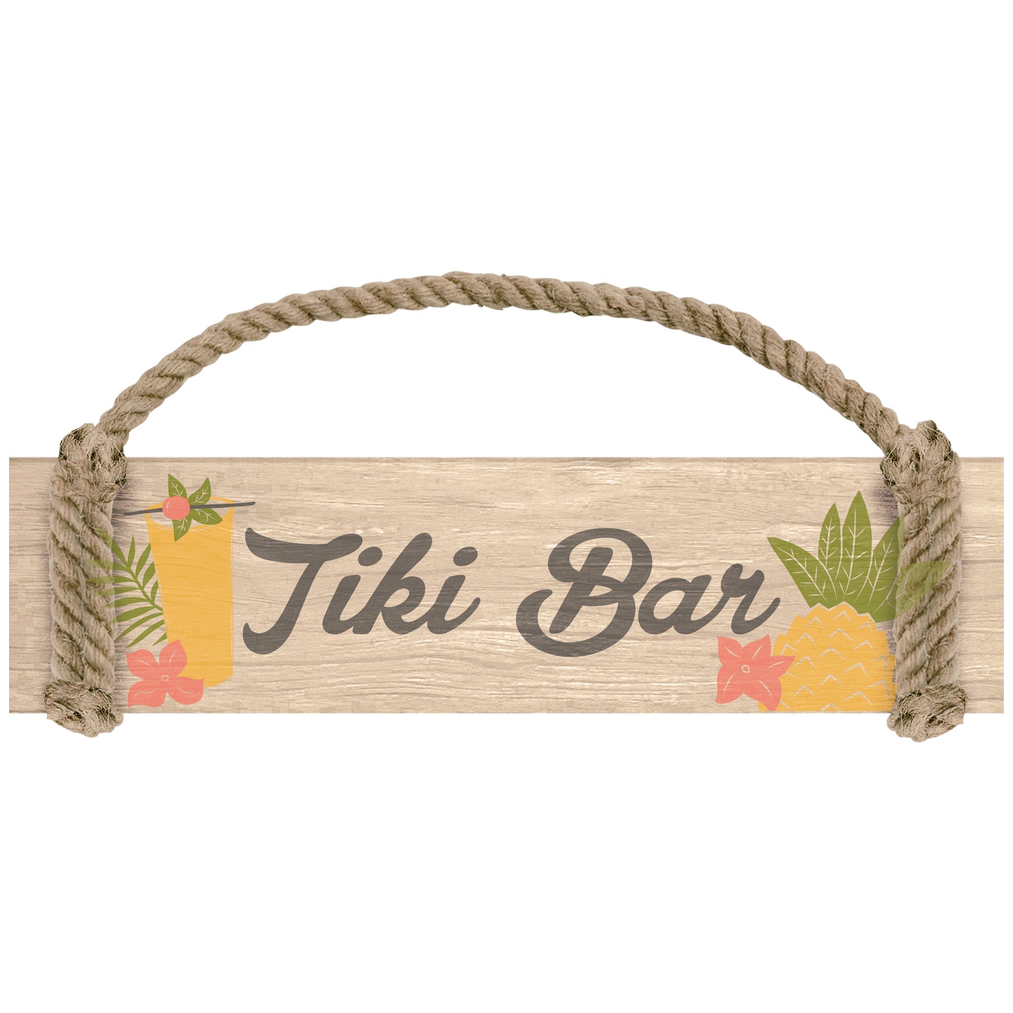 Tiki Bar 5" x 20"  wood w/ rope Hanging Sign