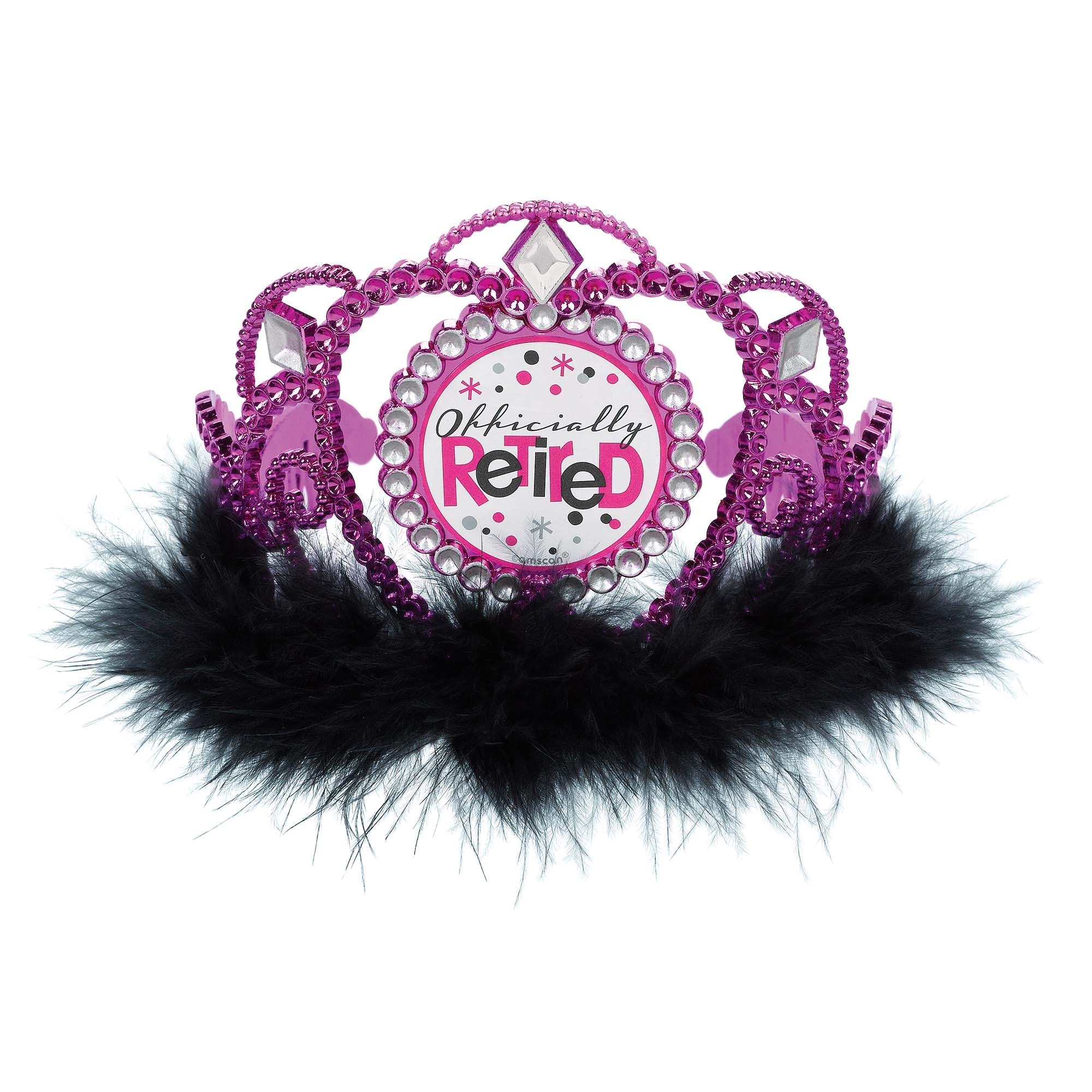 Officially Retired Pink Electroplated Marabou triimed 4 3/4" x 5" Tiara