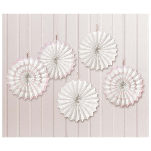 White 5 pack of 5" Paper Fans