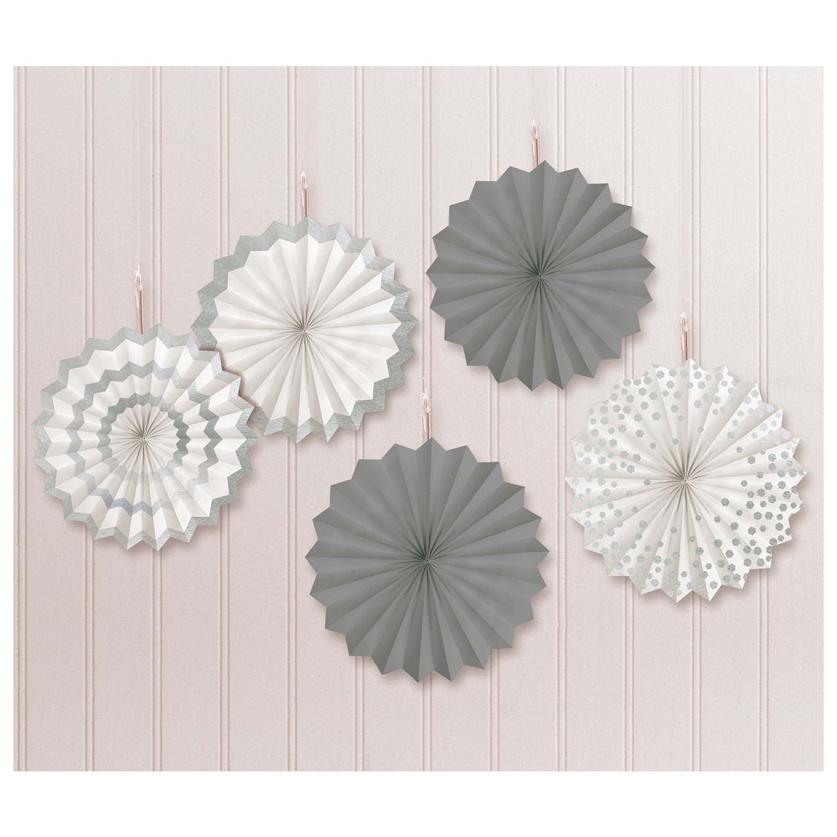 Silver 5 pack of 5" Paper Fans