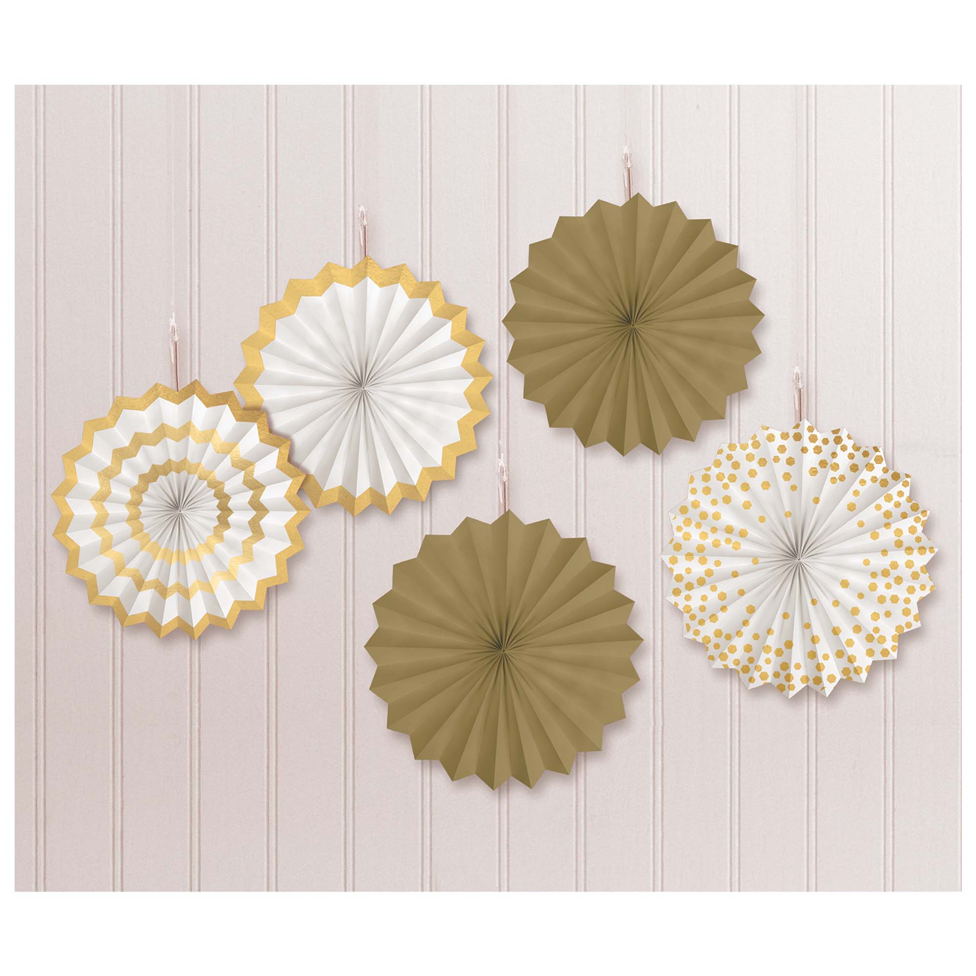 Gold 5 pack of 5" Paper Fans