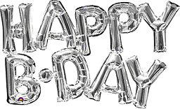 "Happy B-Day"  Silver Air Filled Phrase