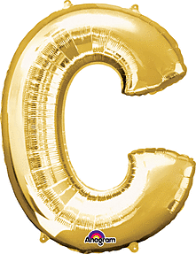 Gold Letter "C" Mylar Balloon 32 Inch with Balloon weight