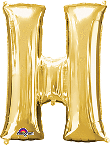 Gold Letter "H" Mylar Balloon 32 Inch with Balloon weight