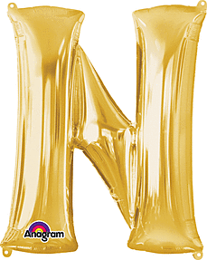 Gold Letter "N" Mylar Balloon 33 Inch with Balloon weight