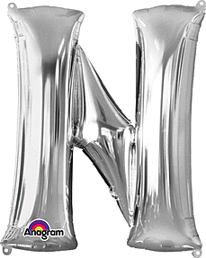 Silver Letter "N" Mylar Balloon 32 Inch with Balloon weight