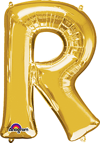 Gold Letter "R" Mylar Balloon 32 Inch with Balloon weight