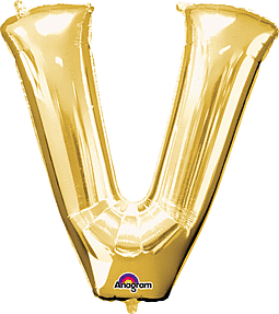 Gold Letter "V" Mylar Balloon 32 Inch with Balloon weight