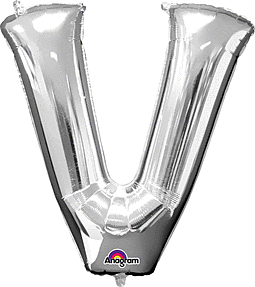 Silver Letter "V" Mylar Balloon 32 Inch with Balloon weight