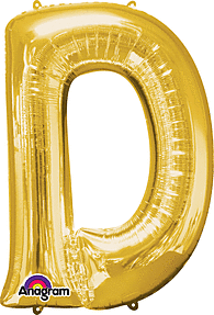Gold Letter "D" Mylar Balloon 33 Inch with Balloon weight