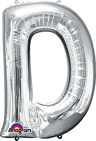 Silver Letter "D" Mylar Balloon 33 Inch with Balloon weight