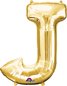 Gold Letter "J" Mylar Balloon 33 Inch with Balloon weight