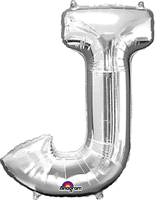 Silver Letter "J" Mylar Balloon 33 Inch with Balloon weight