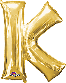 Gold Letter "K" Mylar Balloon 33 Inch with Balloon weight
