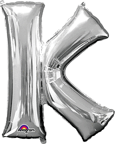 Silver Letter "K" Mylar Balloon 33 Inch with Balloon weight